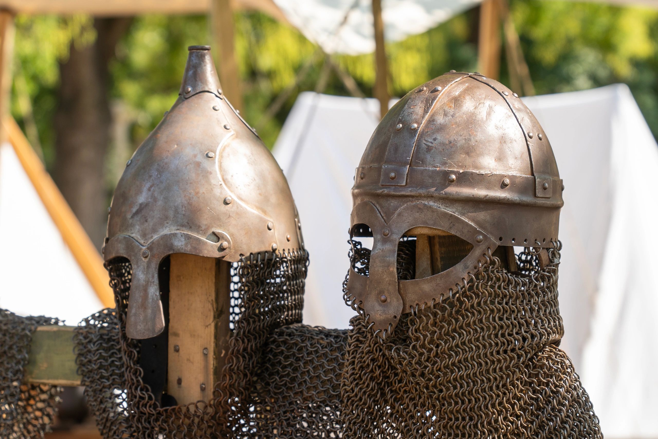 Norman style helmets and chainmail detail