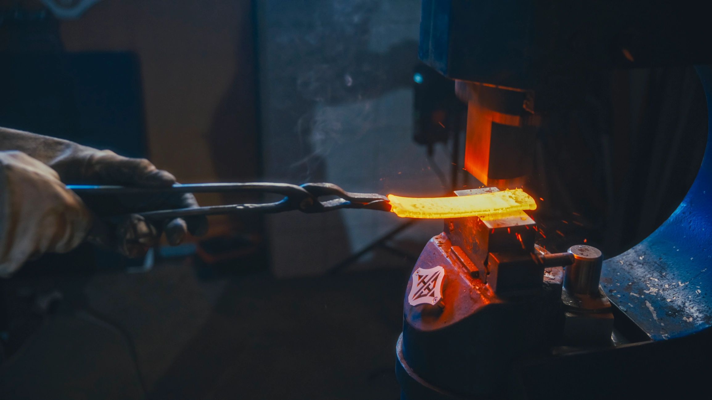 Forging steel in an armor workshop